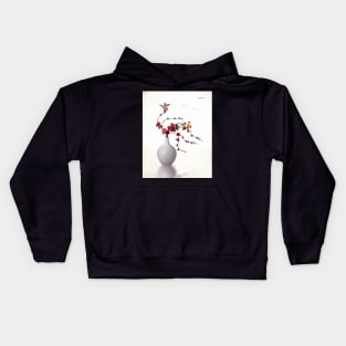 White Vase of Flowers on White Space Kids Hoodie